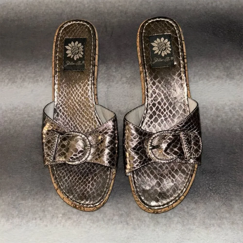 Yellow Box Shelly Bronze Rhinestone Snakeskin Cork Wedge Sandals - Picture 4 of 12